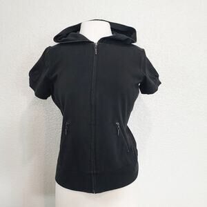 New York & Company Black Short Sleeve Hoodie w/Zip Size M